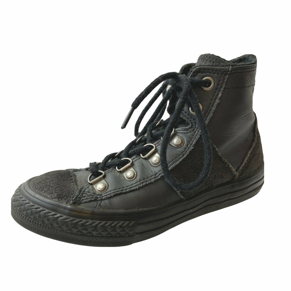 Converse All Star Leather High Top Mono Sneakers Shoes Junior 12 Black D Rings